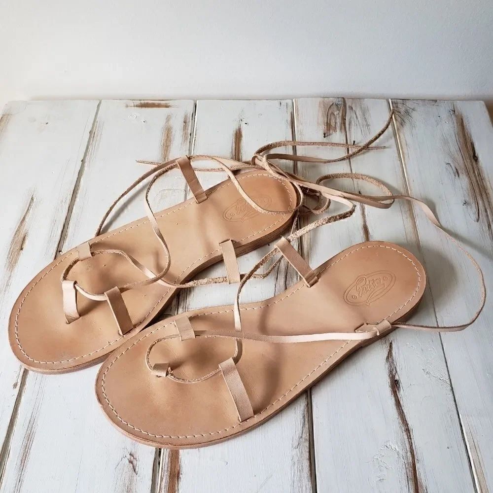 NEVER WORN TUTO HANDMADE LEATHER SANDALS SZ 7 - Picture 4 of 7